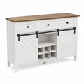 Buffet en MDF Blanc avec Portes Coulissantes et Plateau en Chêne 135x40x85cm