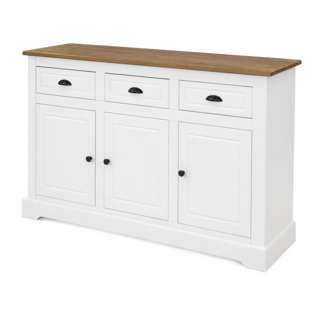 Buffet en Bois avec 3 Tiroirs et 3 Portes Blanc/Chêne