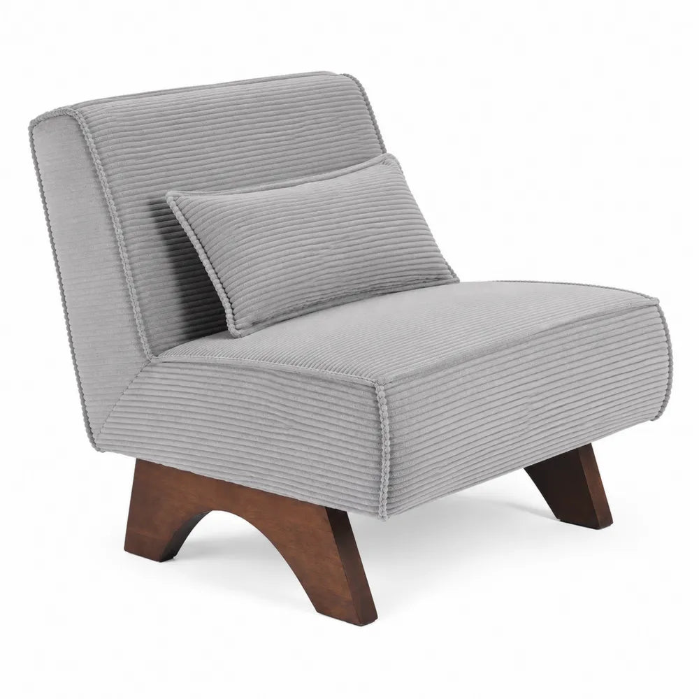Chaise en velours côtelé gris avec pieds en bois