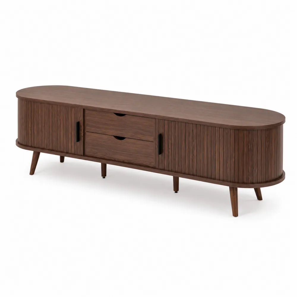 Meuble TV en bois avec tiroirs et portes Noyer 180x45x50 cm