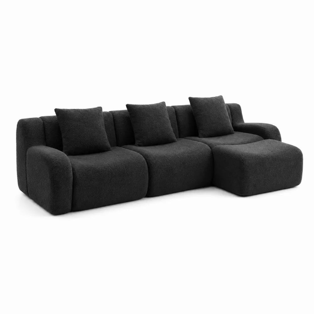 Canapé d'angle en tissu polyester avec méridienne 3 places Noire
