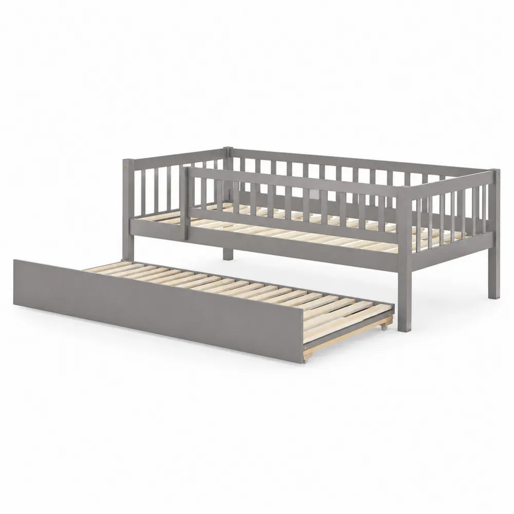 Lit gigogne en bois avec tiroir en pin gris 200x90cm