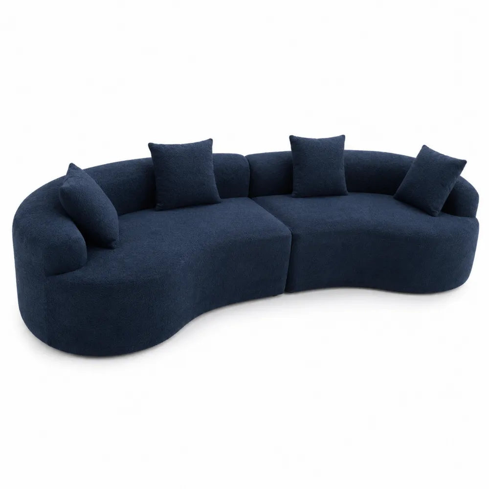 Canapé d'angle incurvé 5 places en tissu bleu