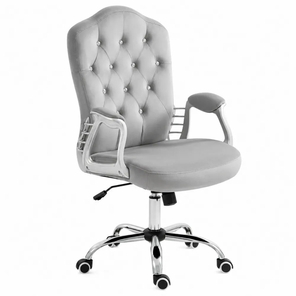 Chaise de bureau en velours gris et métal