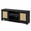 Meuble TV en Bois et Rotin Noir 120x40x50 cm