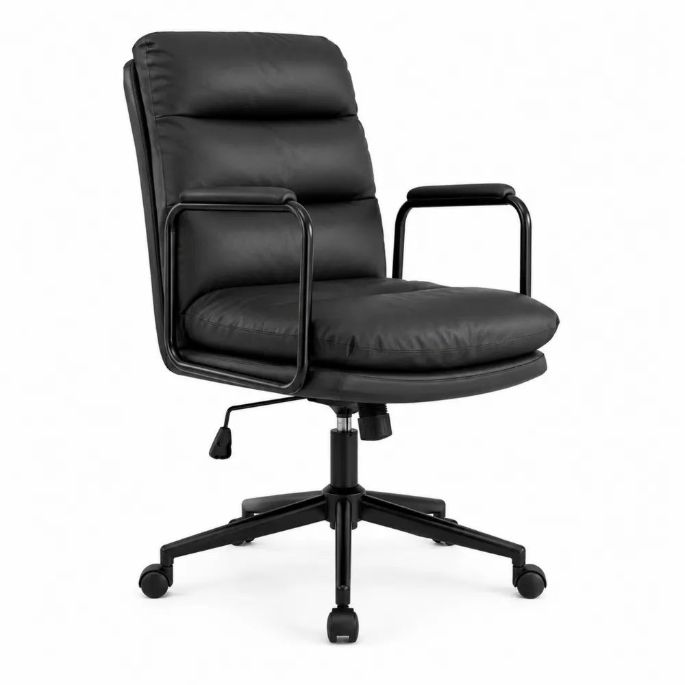 Chaise de bureau en cuir synthétique noire avec accoudoirs