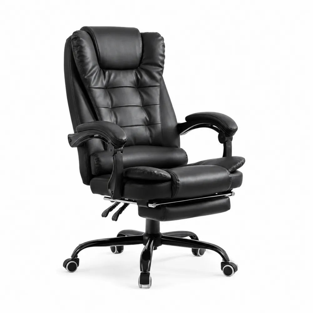 Chaise de bureau en cuir PU noir avec soutien lombaire