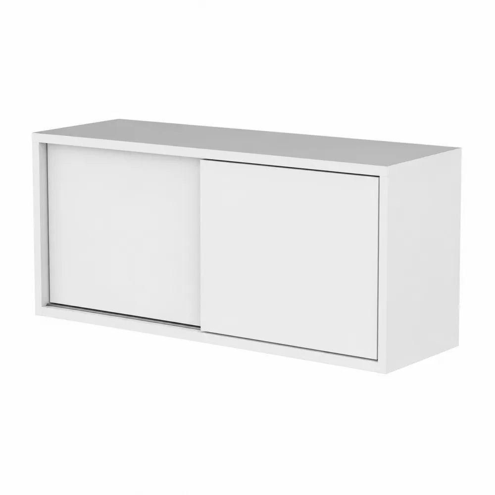 Armoire de bureau en mélaminé blanc avec portes coulissantes