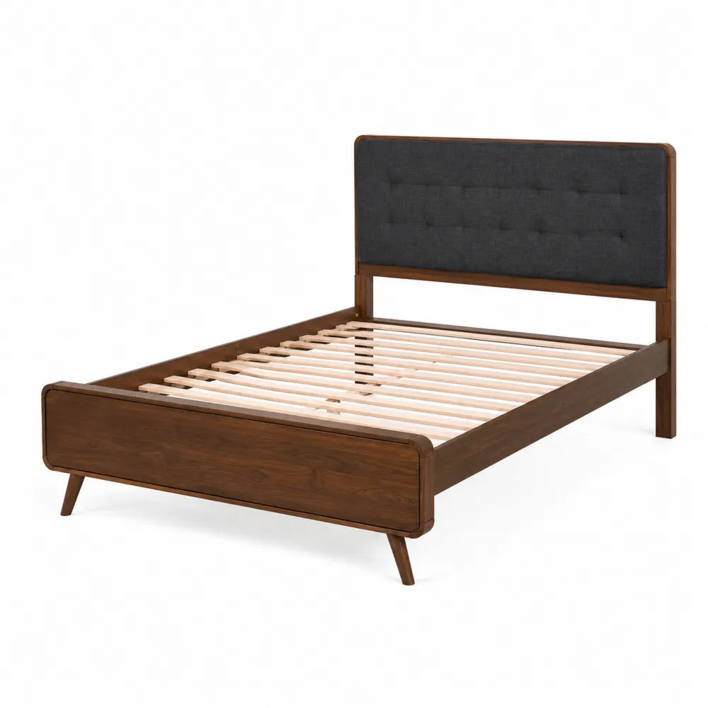Lit double en bois avec tête de lit en polyester 200x150 cm Marron/Noir