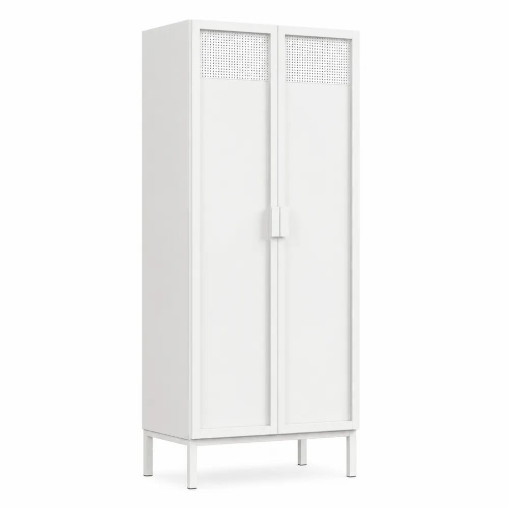 Armoire haute en acier blanc avec portes battantes