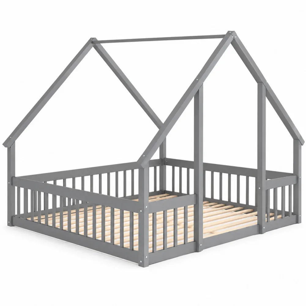 Lit cabane en bois de pin massif Gris