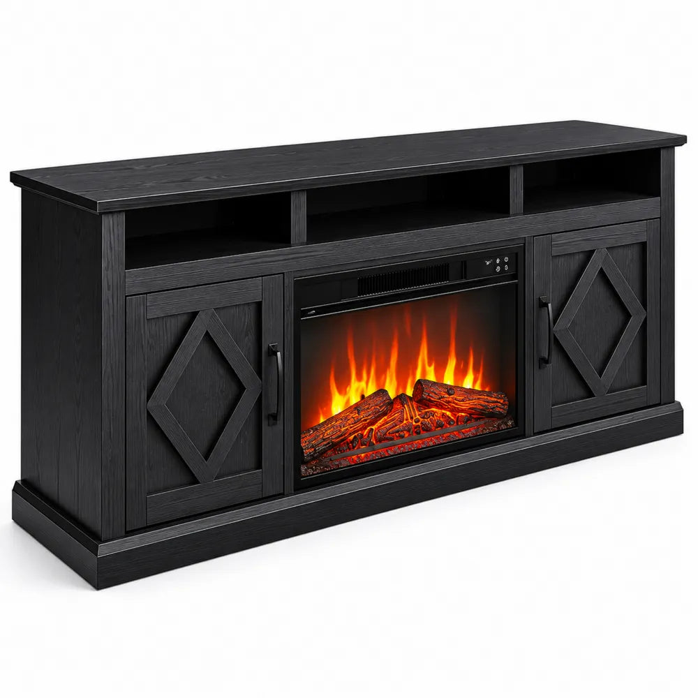 Meuble TV avec Cheminée Électrique en Bois Noir 140 cm